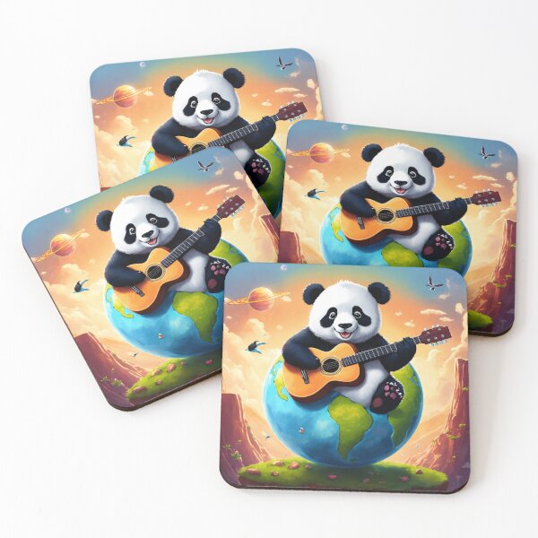 Item preview, A small panda sitting on top of the planet earth on a sunny day, playing a guitar. designed and sold by Shahid1234.
