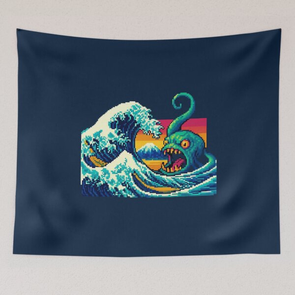 Item preview, The Great Pixel Wave – Retro Sea Monster Edition designed and sold by Cescocir1992.