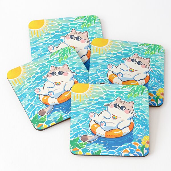 Item preview, Tropical Pool Day with Cool Cat designed and sold by CutePuff.