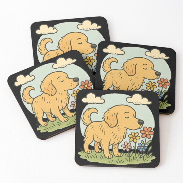 Item preview, Cute Golden Retriever Sniffing Flowers – Vintage Hand-Drawn Dog Meadow Art  designed and sold by Golden-Heaven.