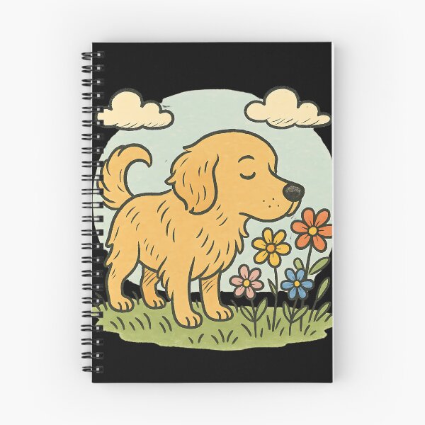 Item preview, Cute Golden Retriever Sniffing Flowers – Vintage Hand-Drawn Dog Meadow Art  designed and sold by Golden-Heaven.