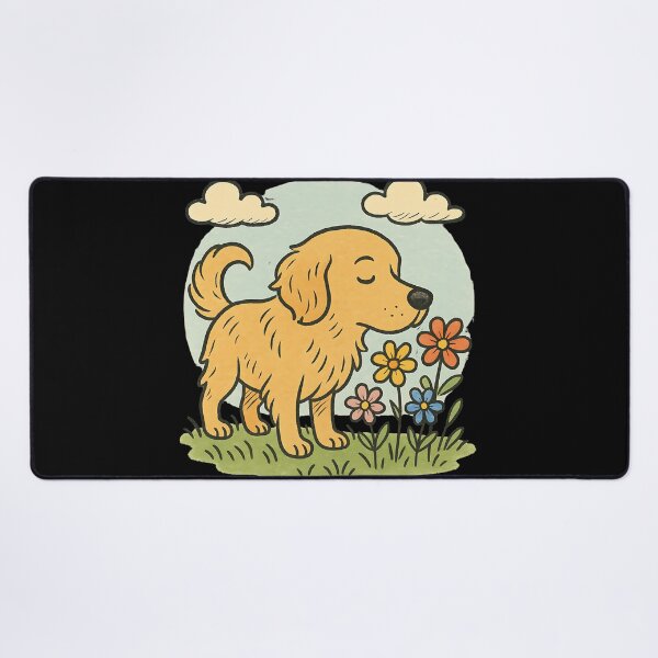 Item preview, Cute Golden Retriever Sniffing Flowers – Vintage Hand-Drawn Dog Meadow Art  designed and sold by Golden-Heaven.