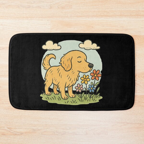 Item preview, Cute Golden Retriever Sniffing Flowers – Vintage Hand-Drawn Dog Meadow Art  designed and sold by Golden-Heaven.
