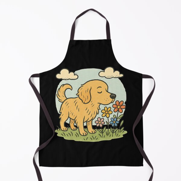 Item preview, Cute Golden Retriever Sniffing Flowers – Vintage Hand-Drawn Dog Meadow Art designed and sold by Golden-Heaven.