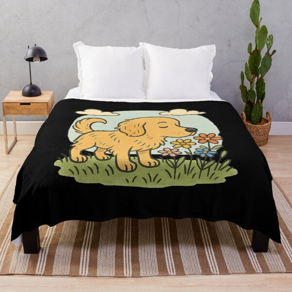 Item preview, Cute Golden Retriever Sniffing Flowers – Vintage Hand-Drawn Dog Meadow Art  designed and sold by Golden-Heaven.