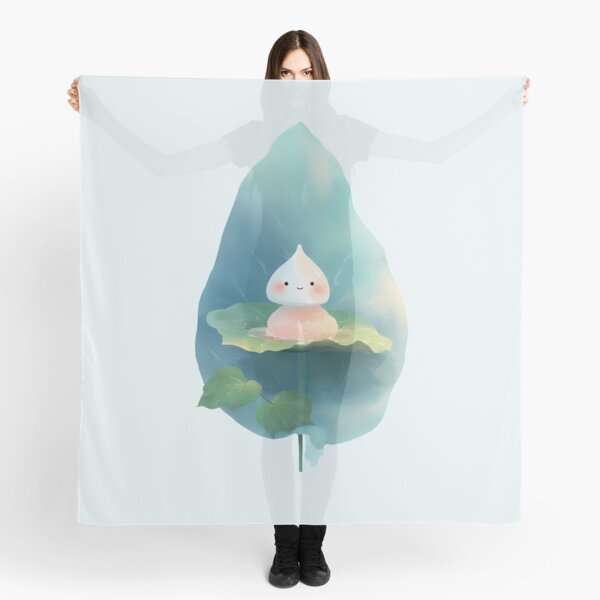 Vista previa del artículo con la obra «Gota de lluvia kawaii sentada en una hoja de loto - Ilustración minimalista pacífica», diseñado y vendido por Kawaii Drops .