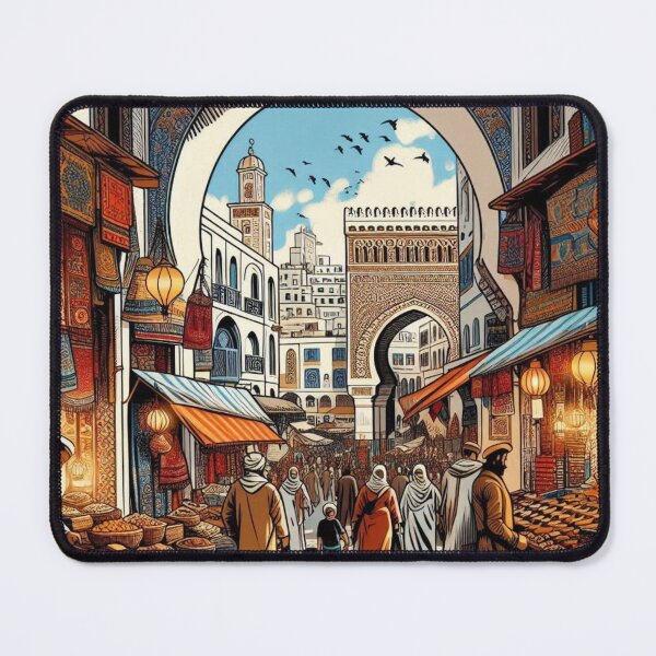 Item preview, Tunis City with Traditional Market – Colorful Tunisian Urban Scene, an AI-Generated Design for Tourists and City Lovers designed and sold by knalpot-design.