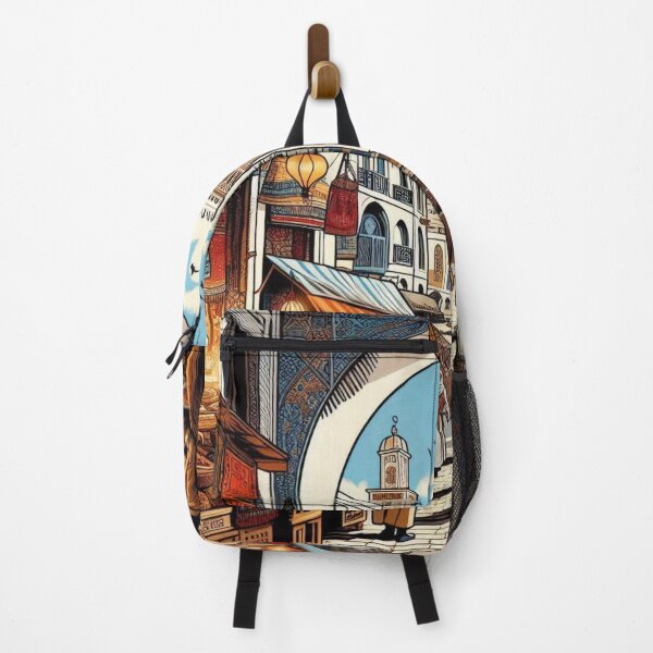 Item preview, Tunis City with Traditional Market – Colorful Tunisian Urban Scene, an AI-Generated Design for Tourists and City Lovers designed and sold by knalpot-design.