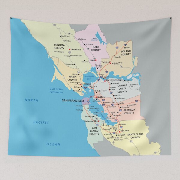 Item preview, San Francisco Bay Area Map (9 Counties of Northern California) designed and sold by PIXEL POP DESIGNS - Beyond the Norm!.