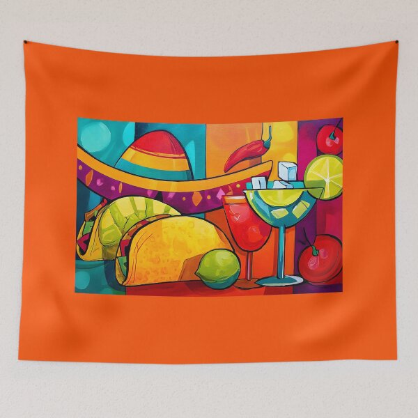 Item preview, Cinco de Mayo Fiesta with Sombrero Tacos Margarita and Chili Peppers in a Colorful Celebration designed and sold by OlfactoART Studio.