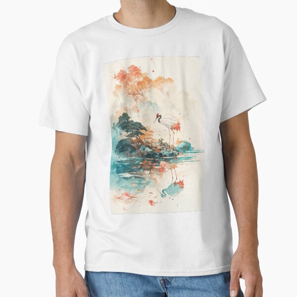 Item preview, Whispers on the Water – Tranquil Crane by a Painted Shore designed and sold by AshiraCreations.