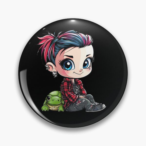 Item preview, Kawaii Punk Kid with Turtle – Cute Anime Design for Alternative Styles designed and sold by KolbaVison.