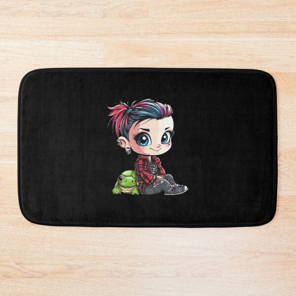 Item preview, Kawaii Punk Kid with Turtle – Cute Anime Design for Alternative Styles designed and sold by KolbaVison.