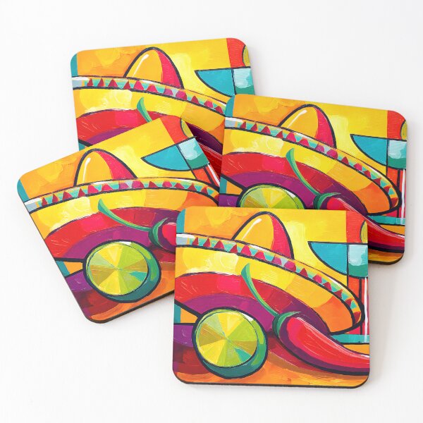 Item preview, Cinco de Mayo Mexican Fiesta with Sombrero Chili Pepper Lime and Margarita in Bold Geometric Style designed and sold by OlfactoART Studio.