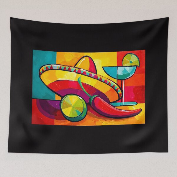 Item preview, Cinco de Mayo Mexican Fiesta with Sombrero Chili Pepper Lime and Margarita in Bold Geometric Style designed and sold by OlfactoART Studio.