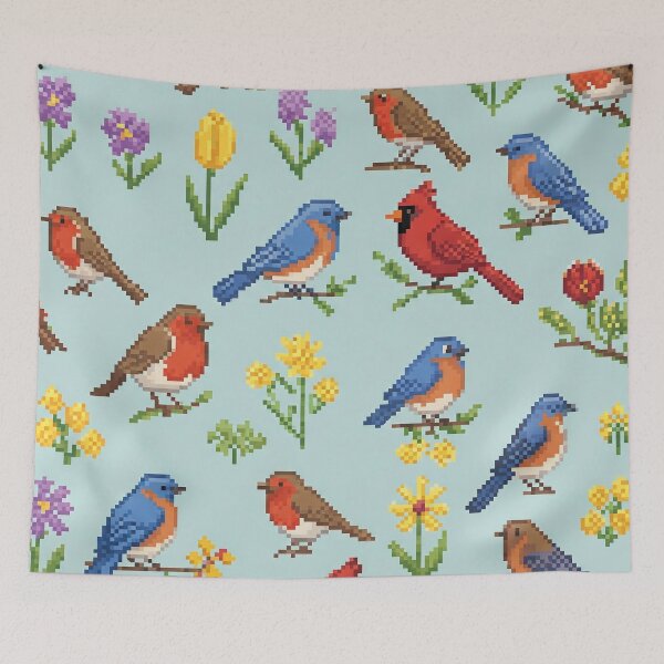 Item preview, Pixel Birds and Flowers designed and sold by StitchNRebl.