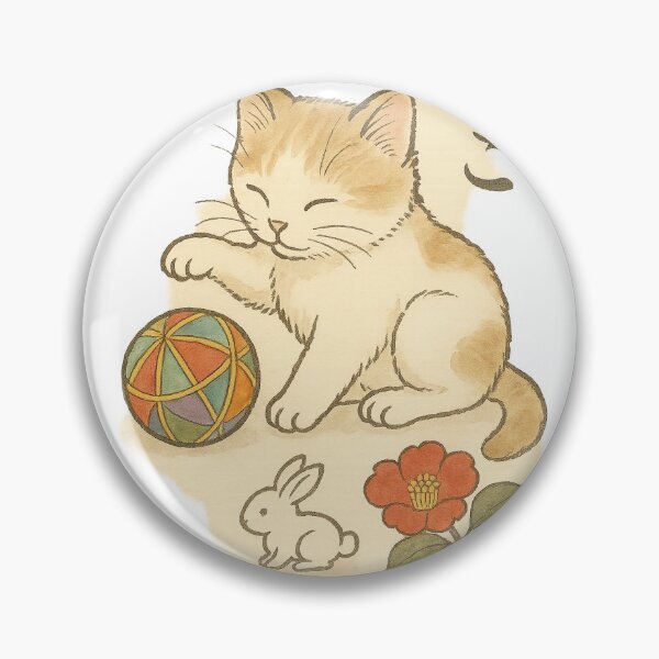 Item preview, Playful Cat with Temari Ball – Japanese Watercolor Style designed and sold by kimisaka358.