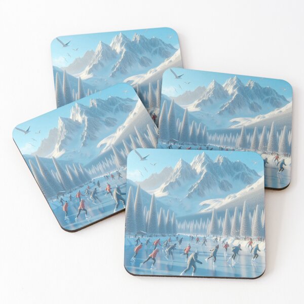 Item preview, Frozen Lake Skating Scene Snowy Mountains Print designed and sold by choder61.