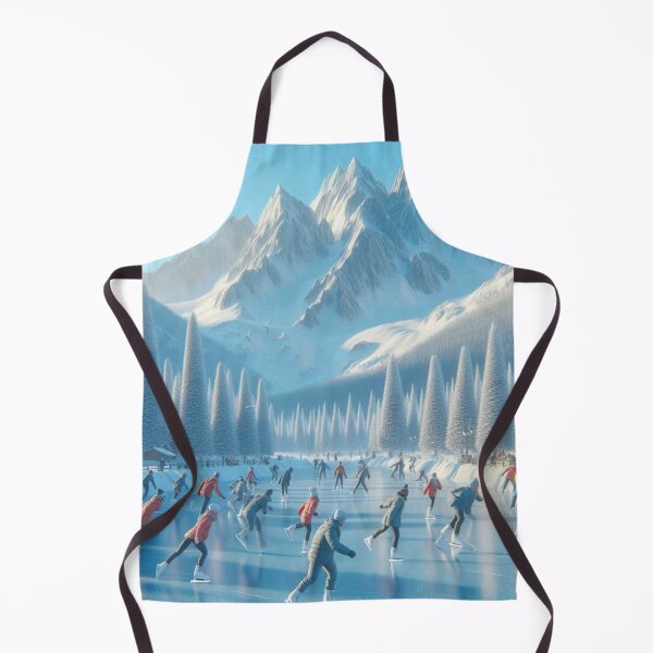 Item preview, Frozen Lake Skating Scene Snowy Mountains Print designed and sold by choder61.