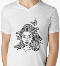 Hispanic Latin or African American pretty girl with moth and butterfly. Men's V-Neck T-Shirt