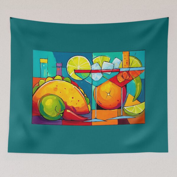 Item preview, Bring the Fiesta to Life- Cinco de Mayo with Tacos Cocktails Citrus Slices and Ice Vibrant Art designed and sold by OlfactoART Studio.