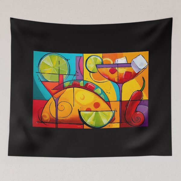 Item preview, Ignite Your Cinco de Mayo Celebration with Bold Geometric Cocktails Tacos Lime Slices and a Chilli designed and sold by OlfactoART Studio.