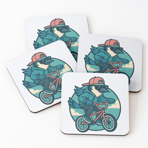Item preview, BMX Jay Sticker – Cool Blue Jay Bird on a Bike in Vector Circle Style designed and sold by WAUZ.