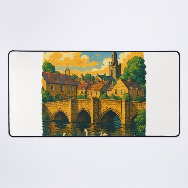 Item preview, Bakewell Town and Stone Bridge Along the River Wye designed and sold by Places On Earth.