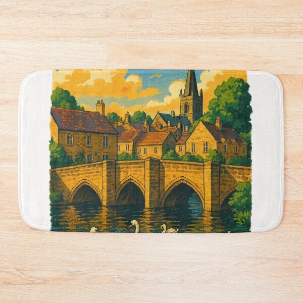 Item preview, Bakewell Town and Stone Bridge Along the River Wye designed and sold by Places On Earth.