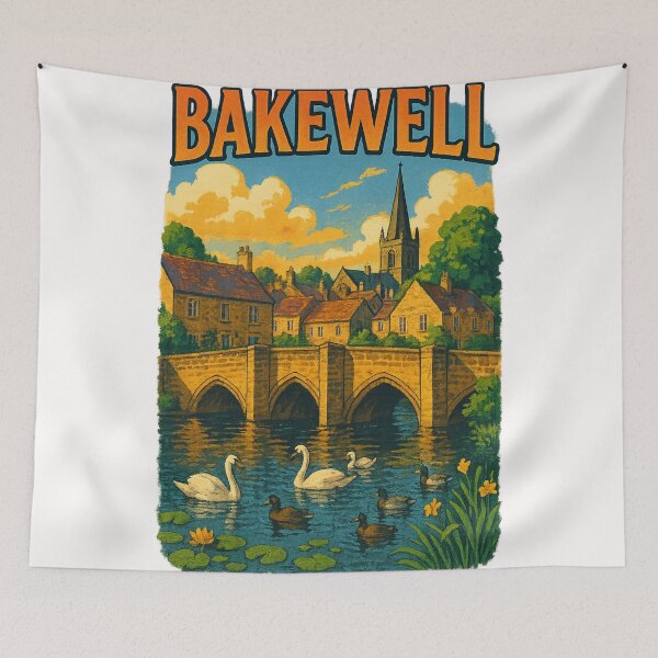 Item preview, Bakewell Town and Stone Bridge Along the River Wye designed and sold by Places On Earth.