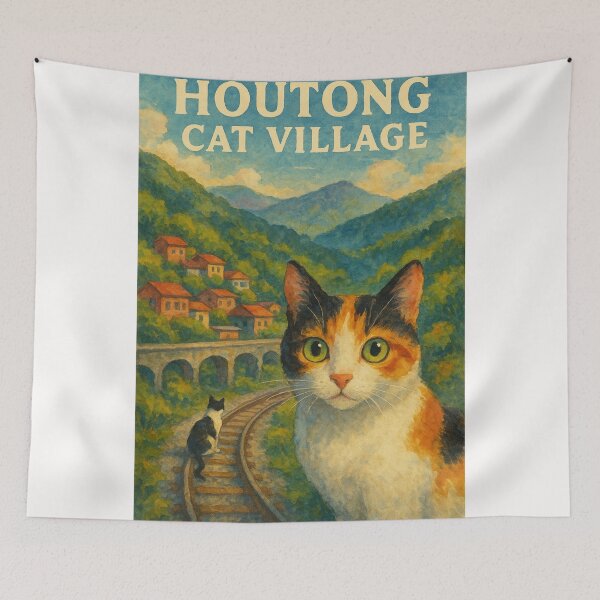 Item preview, Calico Cats and Mountain Views at Houtong Village, Taiwan designed and sold by Places On Earth.
