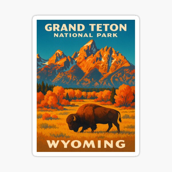 Item preview, Retro Vintage Travel Grand Teton National Park Landscape designed and sold by Blazing-Arts.
