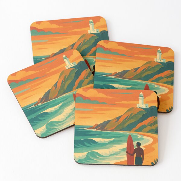 Item preview, Surfer and Lighthouse Coastline at Byron Bay, Australia designed and sold by Aryabek.