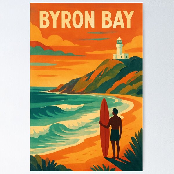 Item preview, Surfer and Lighthouse Coastline at Byron Bay, Australia designed and sold by Aryabek.