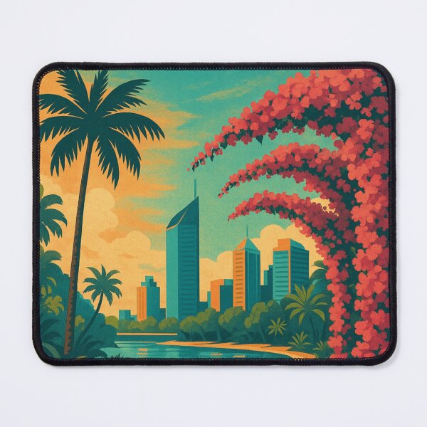Item preview, Palm-Fringed Lagoon and Brisbane City Skyline, South Bank Queensland designed and sold by Aryabek.