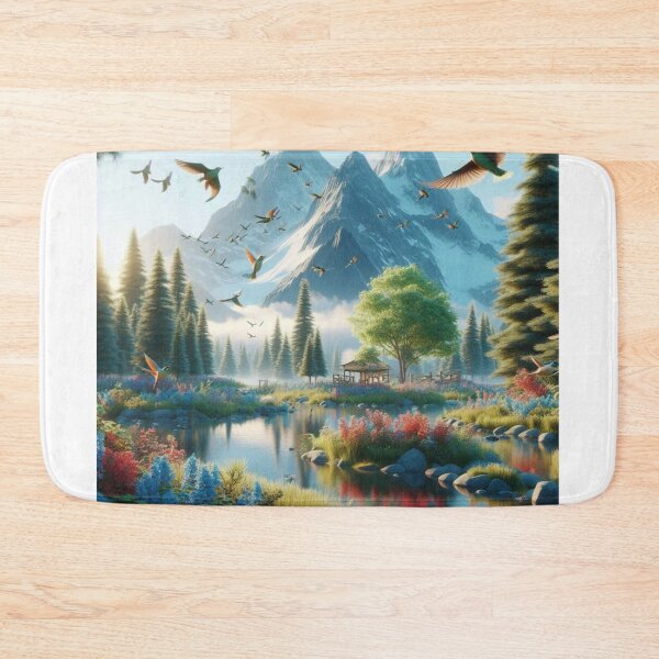 Item preview, Serene Mountain Lake Sanctuary with Flying Birds and Lush Forest designed and sold by choder61.