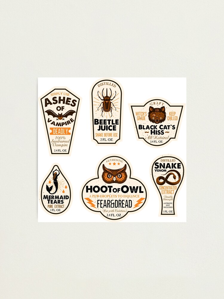 Apothecary Label Stickers, 16 Bathroom & Halloween Labels