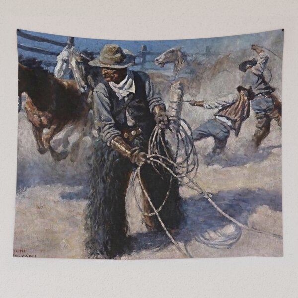Item preview, N C Wyeth Western Painting  “Roping Corral”  designed and sold by PatricianneK.