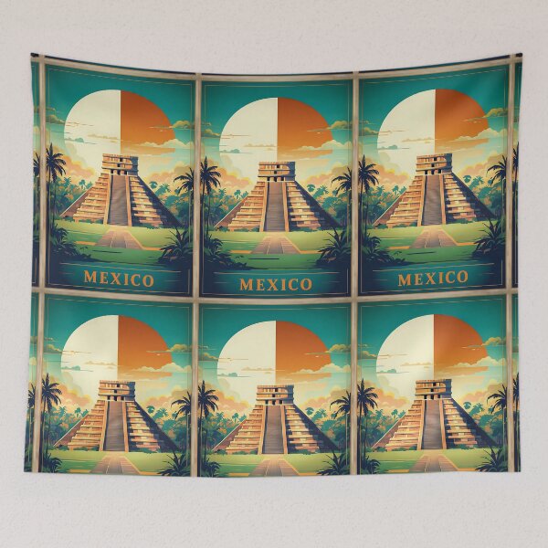 Item preview, Vintage Mayan Pyramid Travel Poster Featuring Mexican Culture designed and sold by FestivityFinds.