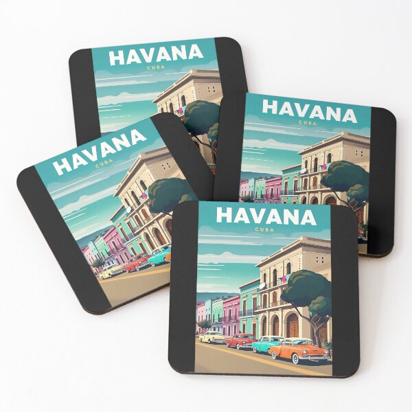 Item preview, Vibrant Cartoon Havana Street Scene with Classic Cars Poster designed and sold by FestivityFinds.