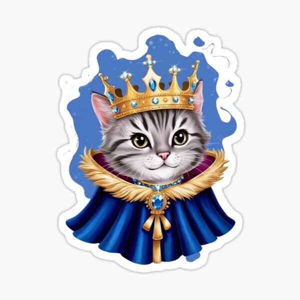 Item preview, Royal Fantasy Cat – Cute Crowned Kitty in Blue Cape designed and sold by TheAmity.