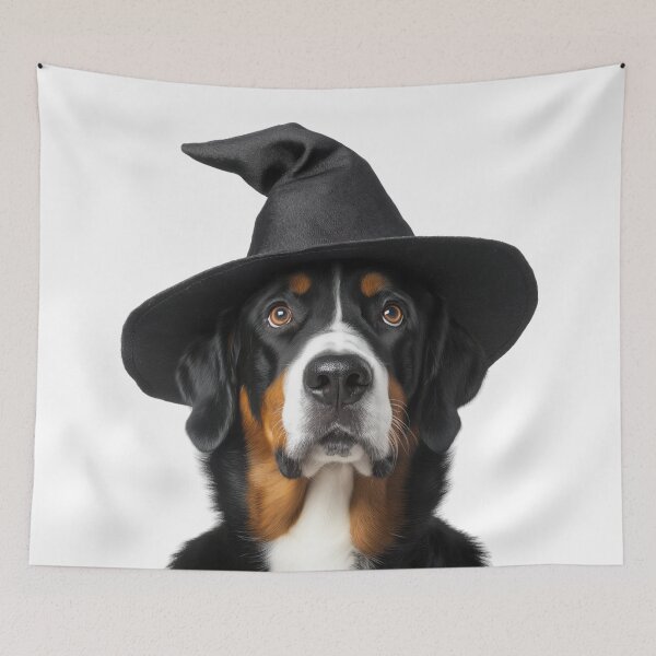 Item preview, Greater Swiss Mountain Dog Wearing Halloween Witch Hat designed and sold by LazyOwlStore.