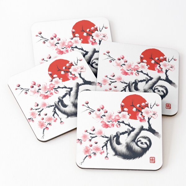 Item preview, Sloth Red Sun Cherry Blossom Japanese Art Tree designed and sold by Kimberley King Art  King Art.