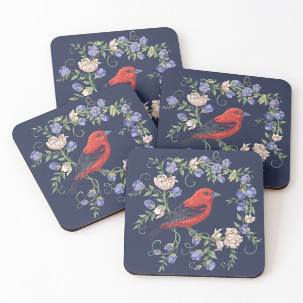 Item preview, Floral Harmony: Scarlet Tanager Serenade designed and sold by BirdsnStuff.