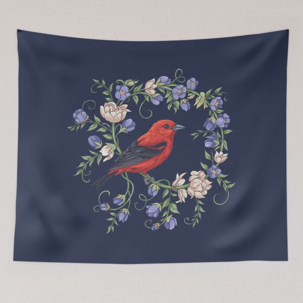 Item preview, Floral Harmony: Scarlet Tanager Serenade designed and sold by BirdsnStuff.