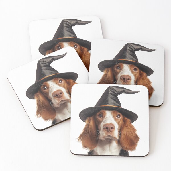Item preview, Irish Red and White Setter dog Wearing Halloween Witch Hat designed and sold by LazyOwlStore.
