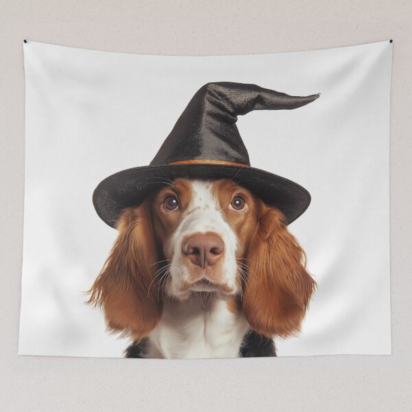 Item preview, Irish Red and White Setter dog Wearing Halloween Witch Hat designed and sold by LazyOwlStore.