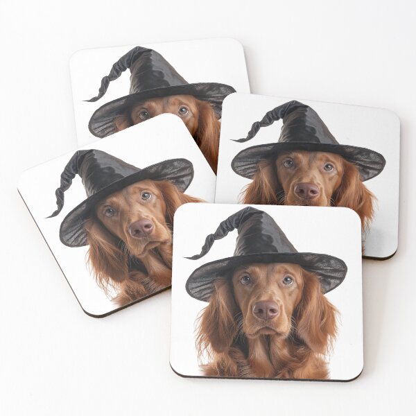 Artikelvorschau, Irish Setter Hund trägt Halloween Hexenhut entworfen und verkauft von LazyOwlStore.