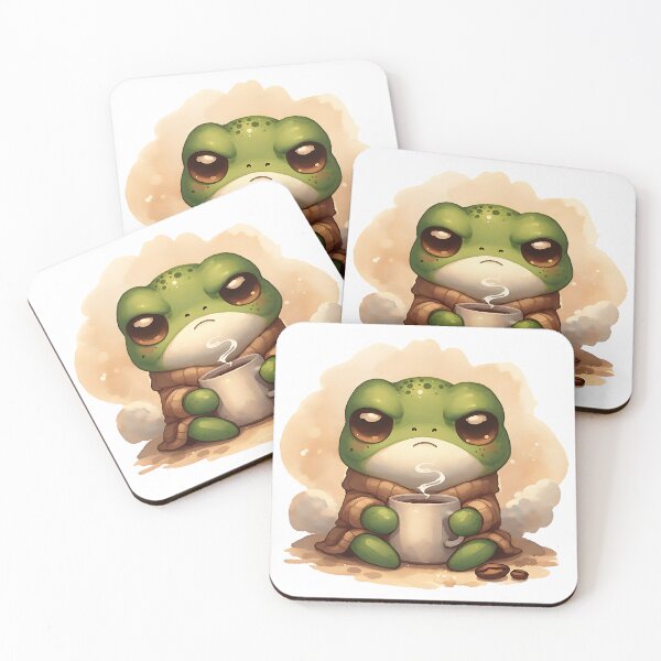 Item preview, Grumpy Frog with Coffee, Relatable Watercolor Cottagecore Mood designed and sold by Adorablehaunts.