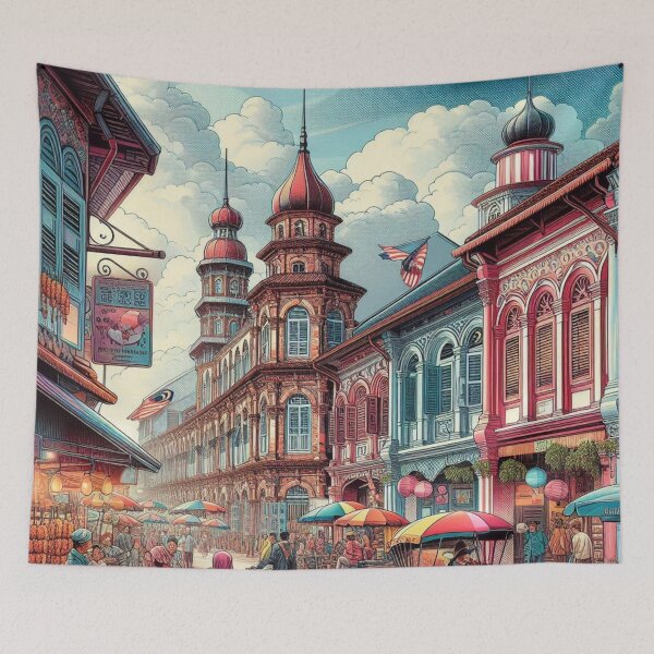 Item preview, Vibrant Malacca City Traditional Market Design - Perfect for City Lovers & Tourists on Apparel & Accessories designed and sold by knalpot-design.